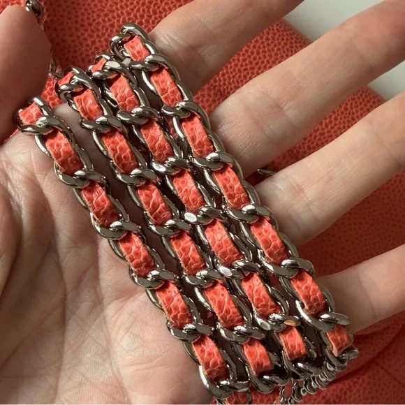 🍑Chanel Half Moon Wallet on Chain Crossbody Orange Leather Silver Hardware - Picture 13 of 15